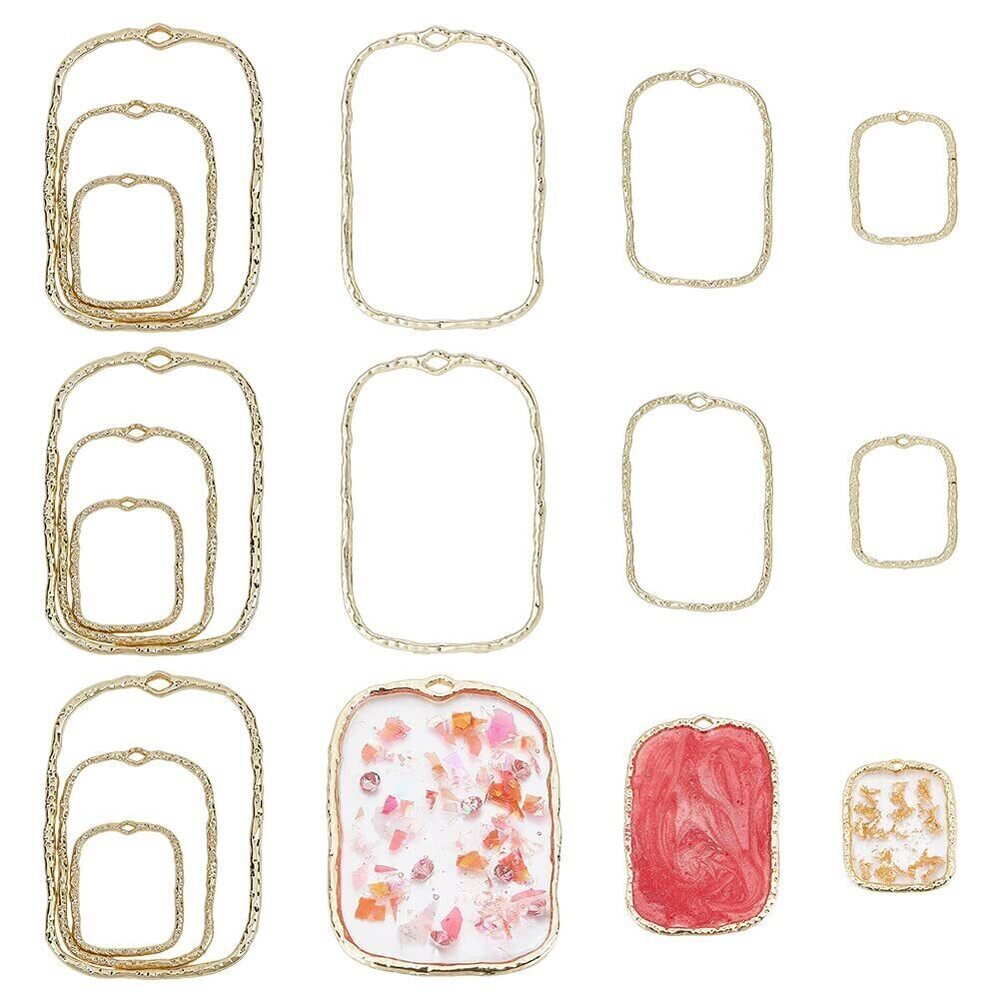 7269 36Pcs 3 Size Open Back Bezel Pendant Rectangle Hollow Frame Pendants